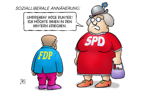 Cartoon: Schulz und FDP (medium) by Harm Bengen tagged sozialliberale,annäherung,umdrehen,hose,runter,hintern,kriechen,spd,fdp,koalition,harm,bengen,cartoon,karikatur,sozialliberale,annäherung,umdrehen,hose,runter,hintern,kriechen,spd,fdp,koalition,harm,bengen,cartoon,karikatur