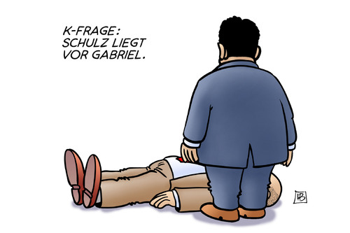 Cartoon: Schulz vor Gabriel (medium) by Harm Bengen tagged frage,kanzlerkandidatur,spd,umfragen,schulz,gabriel,harm,bengen,cartoon,karikatur,frage,kanzlerkandidatur,spd,umfragen,schulz,gabriel,harm,bengen,cartoon,karikatur