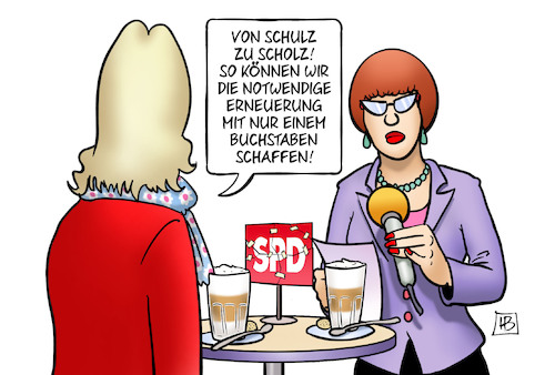 Cartoon: Schulz zu Scholz (medium) by Harm Bengen tagged schulz,scholz,erneuerung,buchstaben,schwesig,interview,spd,urwahl,parteivorsitz,mitglieder,nahles,parteichefin,harm,bengen,cartoon,karikatur,schulz,scholz,erneuerung,buchstaben,schwesig,interview,spd,urwahl,parteivorsitz,mitglieder,nahles,parteichefin,harm,bengen,cartoon,karikatur