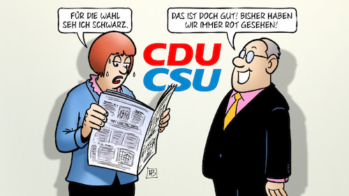 Cartoon: Schwarz und Rot-Sehen (medium) by Harm Bengen tagged wahl,schwarz,rot,zeitung,lesen,cdu,csu,union,umfragewerte,angst,bundestagswahl,wahlkampf,harm,bengen,cartoon,karikatur,wahl,schwarz,rot,zeitung,lesen,cdu,csu,union,umfragewerte,angst,bundestagswahl,wahlkampf,harm,bengen,cartoon,karikatur