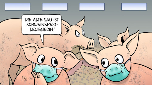 Cartoon: Schweinepest (medium) by Harm Bengen tagged alte,sau,schweinepest,leugnerin,stall,schweine,corona,maske,harm,bengen,cartoon,karikatur,alte,sau,schweinepest,leugnerin,stall,schweine,corona,maske,harm,bengen,cartoon,karikatur