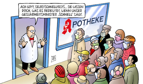 Cartoon: Selbstschnelltests (medium) by Harm Bengen tagged apotheke,schnelltests,selbstschnelltests,selbsttests,gesundheitsminister,schnell,jens,spahn,corona,harm,bengen,cartoon,karikatur,apotheke,schnelltests,selbstschnelltests,selbsttests,gesundheitsminister,schnell,jens,spahn,corona,harm,bengen,cartoon,karikatur