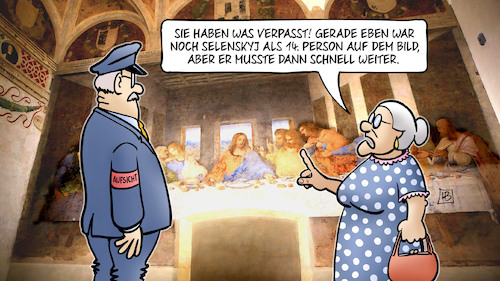 Cartoon: Selenskyj unterwegs (medium) by Harm Bengen tagged selenskyj,bild,letzte,abendmahl,leonardo,mailand,museum,susemil,g7,gipfel,japan,hiroshima,russland,ukraine,krieg,harm,bengen,cartoon,karikatur,selenskyj,bild,letzte,abendmahl,leonardo,mailand,museum,susemil,g7,gipfel,japan,hiroshima,russland,ukraine,krieg,harm,bengen,cartoon,karikatur