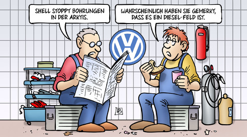 Cartoon: Shell Arktis (medium) by Harm Bengen tagged werkstatt,shell,stoppt,bohrungen,arktis,öl,konzern,umwelt,diesel,vw,aktie,börse,kurs,absturz,abgas,manipulation,betrug,dax,harm,bengen,cartoon,karikatur,werkstatt,shell,stoppt,bohrungen,arktis,öl,konzern,umwelt,diesel,vw,aktie,börse,kurs,absturz,abgas,manipulation,betrug,dax,harm,bengen,cartoon,karikatur