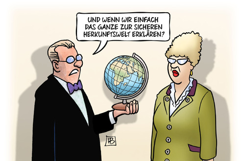 Cartoon: Sichere Herkunftswelt (medium) by Harm Bengen tagged sichere,herkunftswelt,herkunftsland,populismus,fluechtlinge,flucht,terror,politiker,abschiebung,globus,erde,harm,bengen,cartoon,karikatur,sichere,herkunftswelt,herkunftsland,populismus,fluechtlinge,flucht,terror,politiker,abschiebung,globus,erde,harm,bengen,cartoon,karikatur