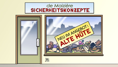 Cartoon: Sicherheitskonzept (medium) by Harm Bengen tagged demaiziere,sicherheitskonzepte,angebot,alte,huete,hut,laden,innenminister,populismus,terror,sicherheit,harm,bengen,cartoon,karikatur,demaiziere,sicherheitskonzepte,angebot,alte,huete,hut,laden,innenminister,populismus,terror,sicherheit,harm,bengen,cartoon,karikatur