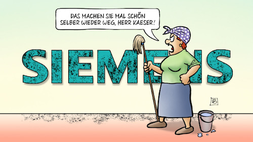 Cartoon: Siemens-Dreck (medium) by Harm Bengen tagged siemens,dreck,kaeser,klimaschutz,klimawandel,kohlemine,australien,putzfrau,harm,bengen,cartoon,karikatur,siemens,dreck,kaeser,klimaschutz,klimawandel,kohlemine,australien,putzfrau,harm,bengen,cartoon,karikatur