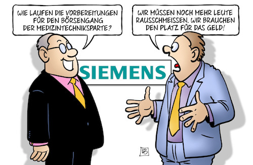 Cartoon: Siemens und Börse (medium) by Harm Bengen tagged siemens,vorbereitungen,börsengang,medizintechniksparte,geld,gewinn,profit,entlassungen,harm,bengen,cartoon,karikatur,siemens,vorbereitungen,börsengang,medizintechniksparte,geld,gewinn,profit,entlassungen,harm,bengen,cartoon,karikatur