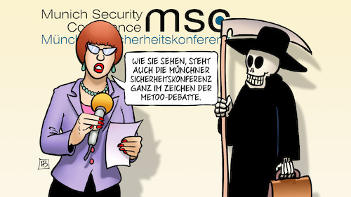 Cartoon: Siko 2018 (medium) by Harm Bengen tagged münchner,sicherheitskonferenz,metoo,debatte,schwarz,kleidung,tod,reporterin,interview,harm,bengen,cartoon,karikatur,münchner,sicherheitskonferenz,metoo,debatte,schwarz,kleidung,tod,reporterin,interview,harm,bengen,cartoon,karikatur