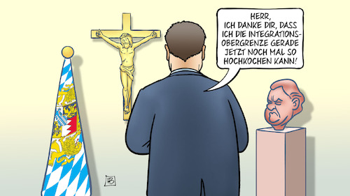 Cartoon: Söder dankt (medium) by Harm Bengen tagged söder,dank,integrationsobergrenze,gebet,kruzifix,italien,tunesien,bayern,wahlkampf,abschottung,flüchtlinge,flucht,mittelmeer,boote,harm,bengen,cartoon,karikatur,söder,dank,integrationsobergrenze,gebet,kruzifix,italien,tunesien,bayern,wahlkampf,abschottung,flüchtlinge,flucht,mittelmeer,boote,harm,bengen,cartoon,karikatur