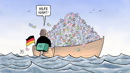 Cartoon: Soforthilfe naht (medium) by Harm Bengen tagged soforthilfe,scholz,finanzminister,boot,geld,hochwasser,klimawandel,klimakatastrophe,starkregen,überschwemmung,flutkatastrophe,harm,bengen,cartoon,karikatur,soforthilfe,scholz,finanzminister,boot,geld,hochwasser,klimawandel,klimakatastrophe,starkregen,überschwemmung,flutkatastrophe,harm,bengen,cartoon,karikatur