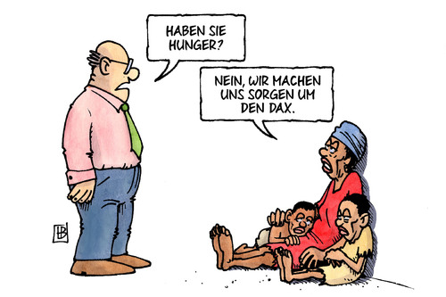 Cartoon: Sorgen um den DAX (medium) by Harm Bengen tagged börse,kurse,absturz,talfahrt,dax,krise,wirtschaft,hunger,leiden,afrika,ostafrika,somalia,kenia,hungersnot,börse,absturz,kurse,talfahrt,dax,krise,wirtschaft,hunger,leiden,ostafrika,somalia,afrika