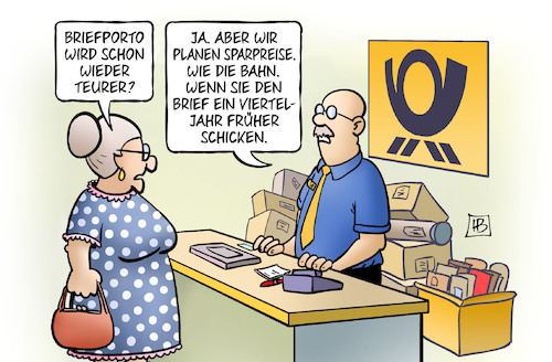 Cartoon: Sparporto (medium) by Harm Bengen tagged briefporto,post,teurer,sparpreise,bahn,susemil,harm,bengen,cartoon,karikatur,briefporto,post,teurer,sparpreise,bahn,susemil,harm,bengen,cartoon,karikatur