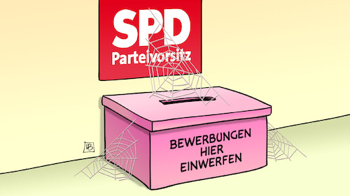 Cartoon: SPD-Bewerbungen (medium) by Harm Bengen tagged parteivorsitz,spd,bewerbungen,einwerfen,spinnweben,harm,bengen,cartoon,karikatur,parteivorsitz,spd,bewerbungen,einwerfen,spinnweben,harm,bengen,cartoon,karikatur