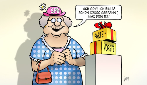 Cartoon: SPD-Überraschung (medium) by Harm Bengen tagged spd,überraschung,alte,tante,oma,paket,päckchen,mitgliedervortum,parteivorstand,harm,bengen,cartoon,karikatur,spd,überraschung,alte,tante,oma,paket,päckchen,mitgliedervortum,parteivorstand,harm,bengen,cartoon,karikatur