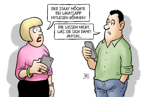 Cartoon: Staat und WhatsApp (medium) by Harm Bengen tagged staat,geheimdienste,abhören,whatsapp,mitlesen,handy,kommunikation,harm,bengen,cartoon,karikatur,staat,geheimdienste,abhören,whatsapp,mitlesen,handy,kommunikation,harm,bengen,cartoon,karikatur