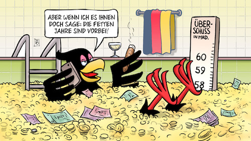 Cartoon: Staatsüberschuss 2018 (medium) by Harm Bengen tagged fetten,jahre,vorbei,staatsüberschuss,bundesadler,schwimmbad,dagobert,duck,geld,harm,bengen,cartoon,karikatur,fetten,jahre,vorbei,staatsüberschuss,bundesadler,schwimmbad,dagobert,duck,geld,harm,bengen,cartoon,karikatur