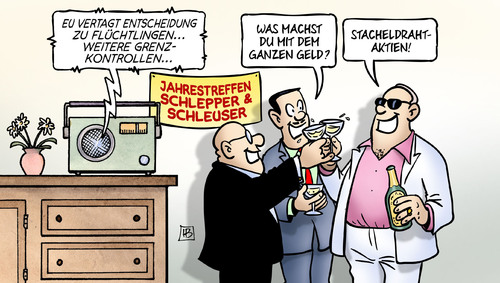 Cartoon: Stacheldraht-Aktien (medium) by Harm Bengen tagged eu,europa,entscheidung,grenzkontrollen,jahrestreffen,schlepper,schleuser,geld,stacheldraht,aktien,migration,einreise,fluechtlinge,asyl,harm,bengen,cartoon,karikatur,eu,europa,entscheidung,grenzkontrollen,jahrestreffen,schlepper,schleuser,geld,stacheldraht,aktien,migration,einreise,fluechtlinge,asyl,harm,bengen,cartoon,karikatur