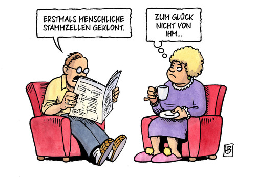 Cartoon: Stammzellen geklont (medium) by Harm Bengen tagged menschliche,stammzellen,geklont,medizin,forschung,experiment,wissenschaft,ehepaar,mann,frau,glueck,harm,bengen,cartoon,karikatur,menschliche,stammzellen,geklont,medizin,forschung,experiment,wissenschaft,ehepaar,mann,frau,glueck,harm,bengen,cartoon,karikatur