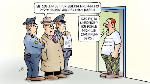 Cartoon: Stauffenberg (medium) by Harm Bengen tagged corona,querdenken,querdenker,demonstration,pyrotechnik,bombe,stauffenberg,widerstand,polizei,grössenwahn,verschwörungstheorien,harm,bengen,cartoon,karikatur,corona,querdenken,querdenker,demonstration,pyrotechnik,bombe,stauffenberg,widerstand,polizei,grössenwahn,verschwörungstheorien,harm,bengen,cartoon,karikatur