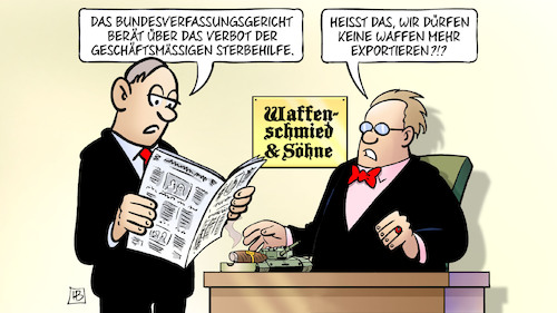 Cartoon: Sterbehilfe-Verbot (medium) by Harm Bengen tagged bundesverfassungsgericht,verbot,geschäftsmässige,sterbehilfe,waffenexport,waffenhandel,rüstungsexporte,harm,bengen,cartoon,karikatur,bundesverfassungsgericht,verbot,geschäftsmässige,sterbehilfe,waffenexport,waffenhandel,rüstungsexporte,harm,bengen,cartoon,karikatur