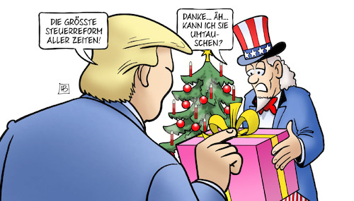 Cartoon: Steuerreform-Geschenk (medium) by Harm Bengen tagged steuerreform,geschenk,umtauschen,weihnachten,trump,usa,uncle,sam,harm,bengen,cartoon,karikatur,steuerreform,geschenk,umtauschen,weihnachten,trump,usa,uncle,sam,harm,bengen,cartoon,karikatur