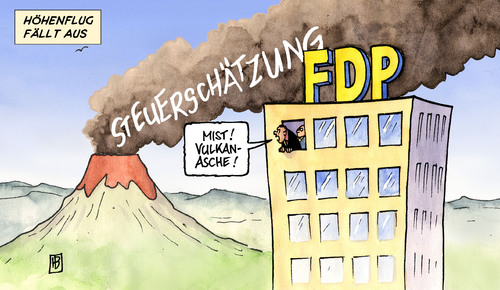 Cartoon: Steuerschätzung-Vulkanasche (medium) by Harm Bengen tagged steuerschaetzung,vulkanasche,hoehenflug,fdp,steuersenkung,island,deutschland,haushalt,verschuldung,staat,wahlgeschenke,steuerschätzung,steuern,steuer,vulkanasche,fdp,steuersenkung,island,deutschland,haushalt,verschuldung,staat,wahlgeschenke,wahl