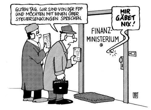 Cartoon: Steuersenkung (medium) by Harm Bengen tagged steuersenkung,steuererleichterung,steuer,steuererhöhung,wahlversprechen,koalition,krise,routine,cdu,csu,westerwelle,merkel,schäuble,finanzminister,schwabe,zeugen jehova,tür,sammeln,hausieren,zeugen,jehova