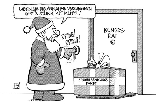 Cartoon: Steuersenkungspaket (medium) by Harm Bengen tagged steuersenkungspaket,wachstumsbeschleunigungsgesetz,wachstum,gesetz,beschleunigung,bundesregierung,bundestag,konjunktur,bundesrat,kinderfreibetrag,erbschaftssteuer,mehrwertsteuer,hotels