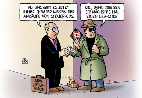 Cartoon: Steuersünderdaten (medium) by Harm Bengen tagged nrw,steuerfahndung,steuersünderdaten,daten,cd,usb,stick,theater,deutschland,schweiz,abkommen,steuer,steuerabkommen,nrw,steuerfahndung,steuersünderdaten,daten,usb,stick,theater,deutschland,cd,schweiz