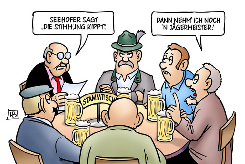 Cartoon: Stimmung kippt (medium) by Harm Bengen tagged seehofer,stimmung,jägermeister,schnaps,stammtisch,flüchtlinge,flucht,asyl,asylrecht,werte,harm,bengen,cartoon,karikatur,seehofer,stimmung,jägermeister,schnaps,stammtisch,flüchtlinge,flucht,asyl,asylrecht,werte,harm,bengen,cartoon,karikatur