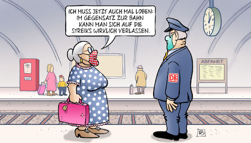 Cartoon: Streikverlässlichkeit (medium) by Harm Bengen tagged streikverlässlichkeit,loben,bahn,gdl,streiks,bahnhof,bahnsteig,schaffner,susemil,reisen,koffer,harm,bengen,cartoon,karikatur,streikverlässlichkeit,loben,bahn,gdl,streiks,bahnhof,bahnsteig,schaffner,susemil,reisen,koffer,harm,bengen,cartoon,karikatur