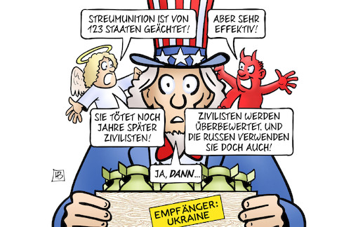 Cartoon: Streumunition (medium) by Harm Bengen tagged streumunition,geächtet,zivilisten,engel,teufel,uncle,sam,usa,bomben,kiste,russland,ukraine,krieg,harm,bengen,cartoon,karikatur,streumunition,geächtet,zivilisten,engel,teufel,uncle,sam,usa,bomben,kiste,russland,ukraine,krieg,harm,bengen,cartoon,karikatur