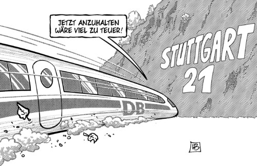 Cartoon: Stuttgart 21 anhalten (medium) by Harm Bengen tagged stuttgart,21,bahnhof,bahn,mehrkosten,milliardengrab,zug,anhalten,harm,bengen,cartoon,karikatur