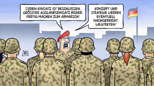 Cartoon: Syrien-Einsatz (medium) by Harm Bengen tagged kabinett,bundesregierung,bundeswehr,soldaten,militaer,parlament,bundestag,beschluss,auslandseinsatz,kampfeinsatz,konzept,plan,strategie,syrien,irak,einsatz,tornados,fregatte,krieg,terror,is,harm,bengen,cartoon,karikatur,kabinett,bundesregierung,bundeswehr,soldaten,militaer,parlament,bundestag,beschluss,auslandseinsatz,kampfeinsatz,konzept,plan,strategie,syrien,irak,einsatz,tornados,fregatte,krieg,terror,is,harm,bengen,cartoon,karikatur