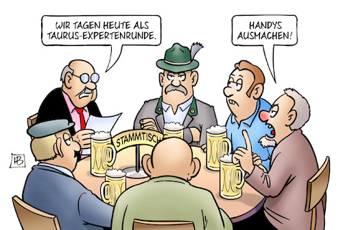 Cartoon: Taurus-Experten (medium) by Harm Bengen tagged taurus,expertenrunde,handys,stammtisch,russland,spionage,abhören,krieg,harm,bengen,cartoon,karikatur,taurus,expertenrunde,handys,stammtisch,russland,spionage,abhören,krieg,harm,bengen,cartoon,karikatur