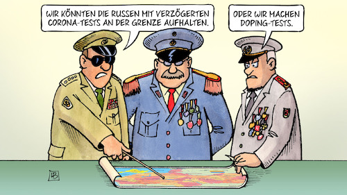 Cartoon: Test-Taktik (medium) by Harm Bengen tagged russen,corona,tests,aufhalten,doping,generäle,militärs,planung,landkarte,krieg,russland,ukraine,harm,bengen,cartoon,karikatur,russen,corona,tests,aufhalten,doping,generäle,militärs,planung,landkarte,krieg,russland,ukraine,harm,bengen,cartoon,karikatur