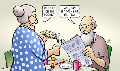 Cartoon: Test positiv (medium) by Harm Bengen tagged positiv,test,lockdown,teststufen,testen,selbsttest,schnelltests,stufen,susemil,harm,bengen,cartoon,karikatur,positiv,test,lockdown,teststufen,testen,selbsttest,schnelltests,stufen,susemil,harm,bengen,cartoon,karikatur