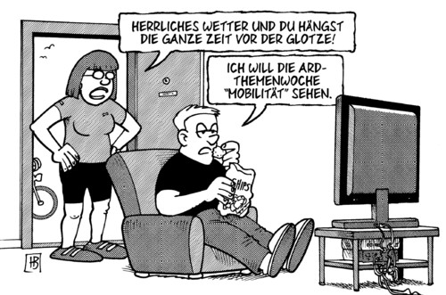 Cartoon: Themenwoche Mobilität (medium) by Harm Bengen tagged themenwoche,mobilität,ard,tv,fernsehen,mobil