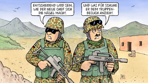 Cartoon: Tipps für den Neuen (medium) by Harm Bengen tagged neuer,chef,nägel,fingernägel,soldaten,schuhe,truppenbesuch,pistorius,lambrecht,nachfolge,verteidigungsminister,rücktritt,bundeswehr,harm,bengen,cartoon,karikatur,neuer,chef,nägel,fingernägel,soldaten,schuhe,truppenbesuch,pistorius,lambrecht,nachfolge,verteidigungsminister,rücktritt,bundeswehr,harm,bengen,cartoon,karikatur