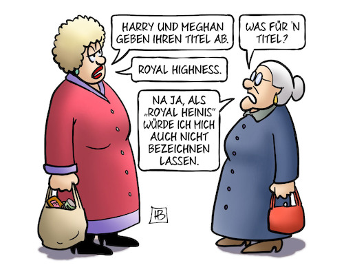 Cartoon: Titel (medium) by Harm Bengen tagged harry,meghan,titel,royal,highness,royals,heinis,susemil,jutta,gb,uk,harm,bengen,cartoon,karikatur,harry,meghan,titel,royal,highness,royals,heinis,susemil,jutta,gb,uk,harm,bengen,cartoon,karikatur