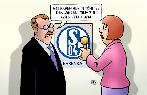 Cartoon: Tönnies (medium) by Harm Bengen tagged tönnies,gold,ehrenrat,schalke,04,fussball,interview,trump,rassismus,harm,bengen,cartoon,karikatur,tönnies,gold,ehrenrat,schalke,04,fussball,interview,trump,rassismus,harm,bengen,cartoon,karikatur