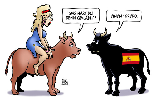 Cartoon: Torero-Wahl (medium) by Harm Bengen tagged torero,wahl,spanien,europa,stier,harm,bengen,cartoon,karikatur,torero,wahl,spanien,europa,stier,harm,bengen,cartoon,karikatur