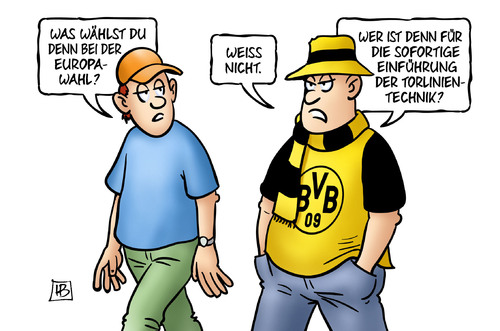 Cartoon: Torlinientechnik (medium) by Harm Bengen tagged karikatur,cartoon,bengen,harm,europawahl,wahl,europa,muenchen,bayern,dortmund,fan,tor,schiedsrichter,finale,pokal,dfb,fussball,torlinientechnik,torlinentechnik,fussball,dfb,pokal,finale,schiedsrichter,tor,fan,dortmund,bayern,muenchen,europa,wahl,europawahl,harm,bengen,cartoon,karikatur