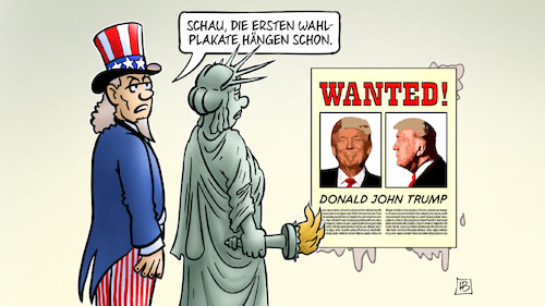 Cartoon: Trump-Anklage Georgia (medium) by Harm Bengen tagged wahlplakate,trump,anklage,georgia,wahlbetrug,wahlen,steckbrief,wanted,uncle,sam,freiheitsstatue,harm,bengen,cartoon,karikatur,wahlplakate,trump,anklage,georgia,wahlbetrug,wahlen,steckbrief,wanted,uncle,sam,freiheitsstatue,harm,bengen,cartoon,karikatur