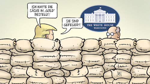 Cartoon: Trump-Barrikade (medium) by Harm Bengen tagged sandsack,sandsäcke,gold,weisses,haus,white,house,trump,rausschmiss,entlassung,barrikade,wahl,biden,harm,bengen,cartoon,karikatur,sandsack,sandsäcke,gold,weisses,haus,white,house,trump,rausschmiss,entlassung,barrikade,wahl,biden,harm,bengen,cartoon,karikatur