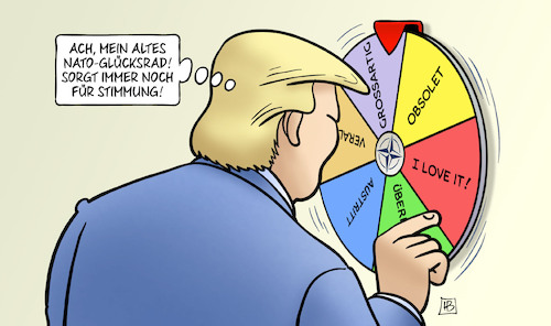 Cartoon: Trump-Glücksrad (medium) by Harm Bengen tagged trump,nato,glücksrad,verteidung,stimmung,usa,harm,bengen,cartoon,karikatur,trump,nato,glücksrad,verteidung,stimmung,usa,harm,bengen,cartoon,karikatur