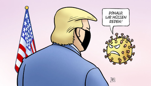 Cartoon: Trump-Maske (medium) by Harm Bengen tagged donald,trump,usa,maske,virus,corona,richtungswechsel,harm,bengen,cartoon,karikatur,donald,trump,usa,maske,virus,corona,richtungswechsel,harm,bengen,cartoon,karikatur