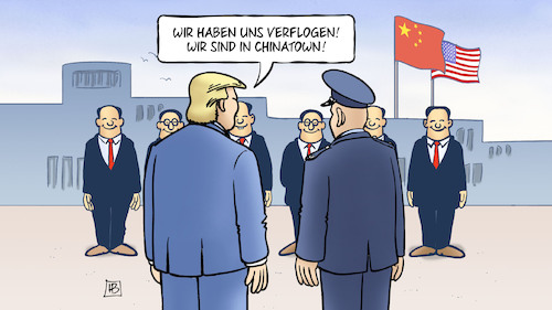 Cartoon: Trump in China (medium) by Harm Bengen tagged trump,china,usa,staatsbesuch,verflogen,chinatown,harm,bengen,cartoon,karikatur,trump,china,usa,staatsbesuch,verflogen,chinatown,harm,bengen,cartoon,karikatur