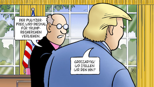 Cartoon: Trump und Pulitzer-Preis (medium) by Harm Bengen tagged pulitzer,preis,trump,recherchen,usa,oval,office,presse,auszeichnung,harm,bengen,cartoon,karikatur,pulitzer,preis,trump,recherchen,usa,oval,office,presse,auszeichnung,harm,bengen,cartoon,karikatur